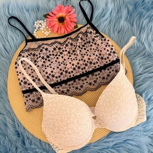 PINK Victoria's Secret White and Black Lace Bra Set Size 32D